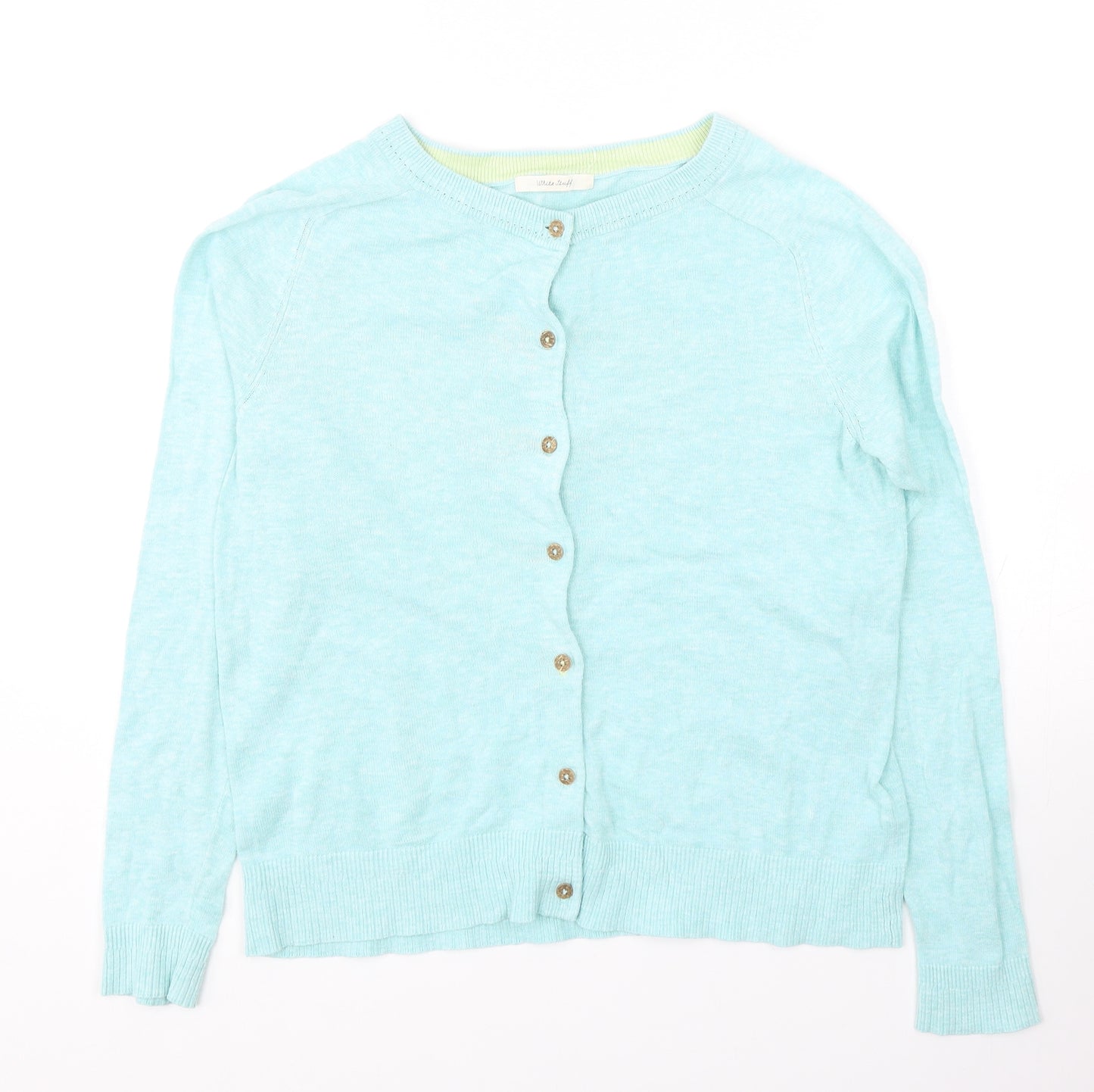White Stuff Womens Blue Round Neck Cotton Cardigan Jumper Size 10