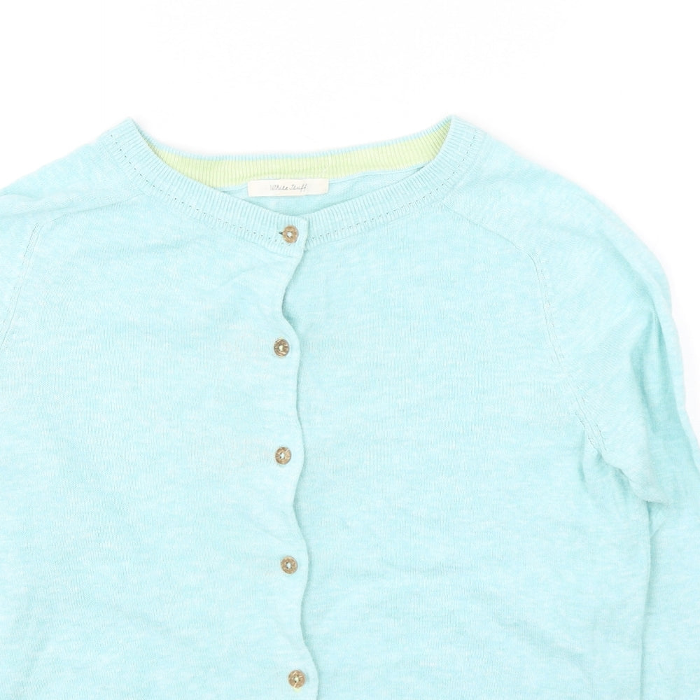 White Stuff Womens Blue Round Neck Cotton Cardigan Jumper Size 10