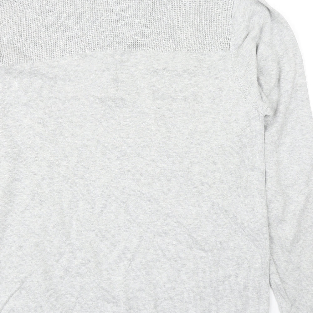 NEXT Mens Grey Collared Cotton Pullover Jumper Size L Long Sleeve - Denim Shirt Collar Insert