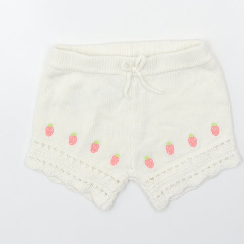 Sfera Girls White Cotton Sweat Shorts Size 4-5 Years Regular Drawstring - Strawberry Pattern