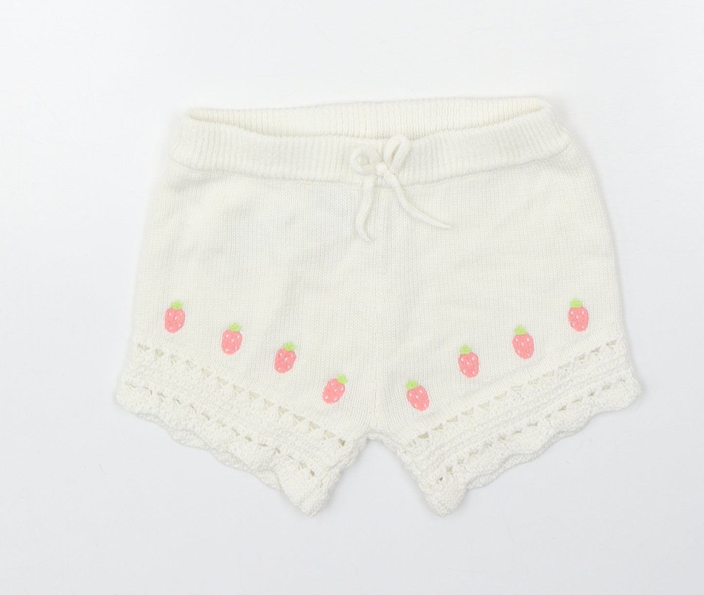 Sfera Girls White Cotton Sweat Shorts Size 4-5 Years Regular Drawstring - Strawberry Pattern