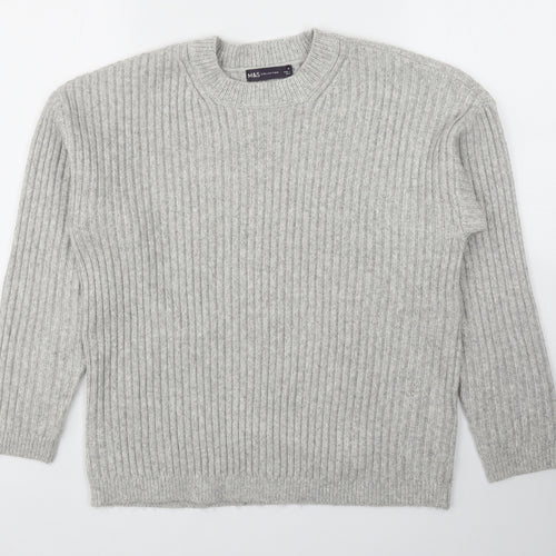 Marks and Spencer Womens Grey Round Neck Polyester Pullover Jumper Size M