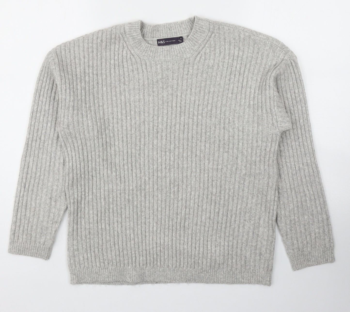 Marks and Spencer Womens Grey Round Neck Polyester Pullover Jumper Size M