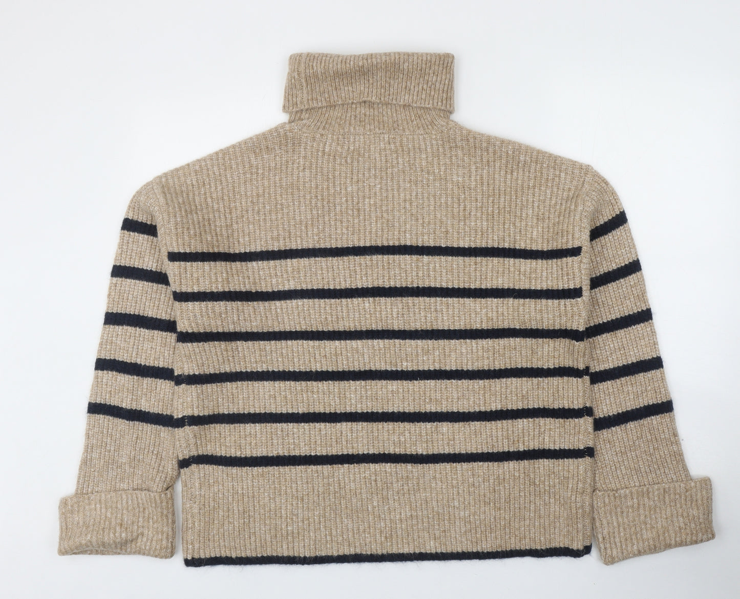 Marks and Spencer Womens Brown Roll Neck Striped Polyamide Pullover Jumper Size M