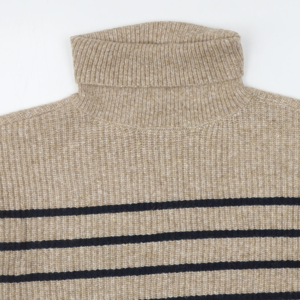 Marks and Spencer Womens Brown Roll Neck Striped Polyamide Pullover Jumper Size M