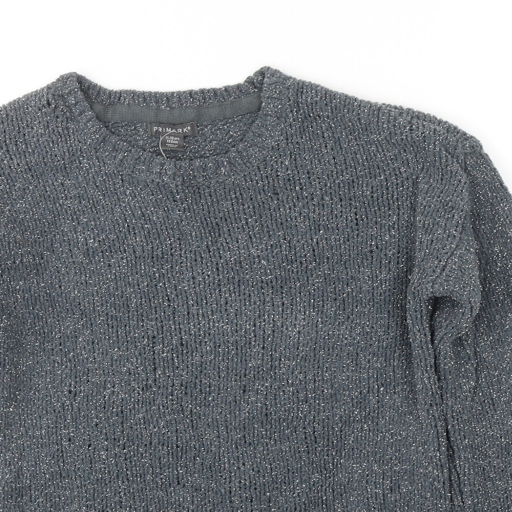 Primark Girls Grey Round Neck Nylon Pullover Jumper Size 11-12 Years Pullover
