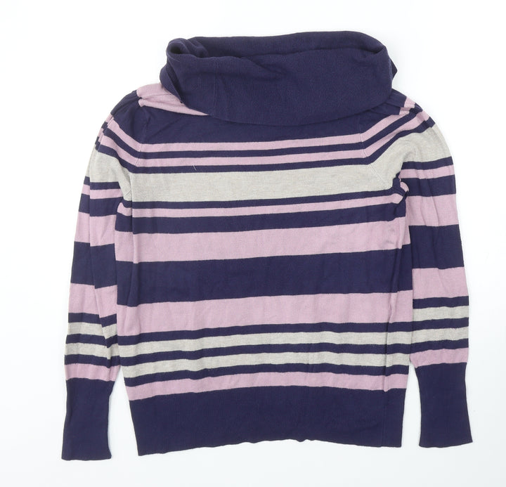 Marks and Spencer Womens Purple Roll Neck Striped Viscose Pullover Jumper Size 16