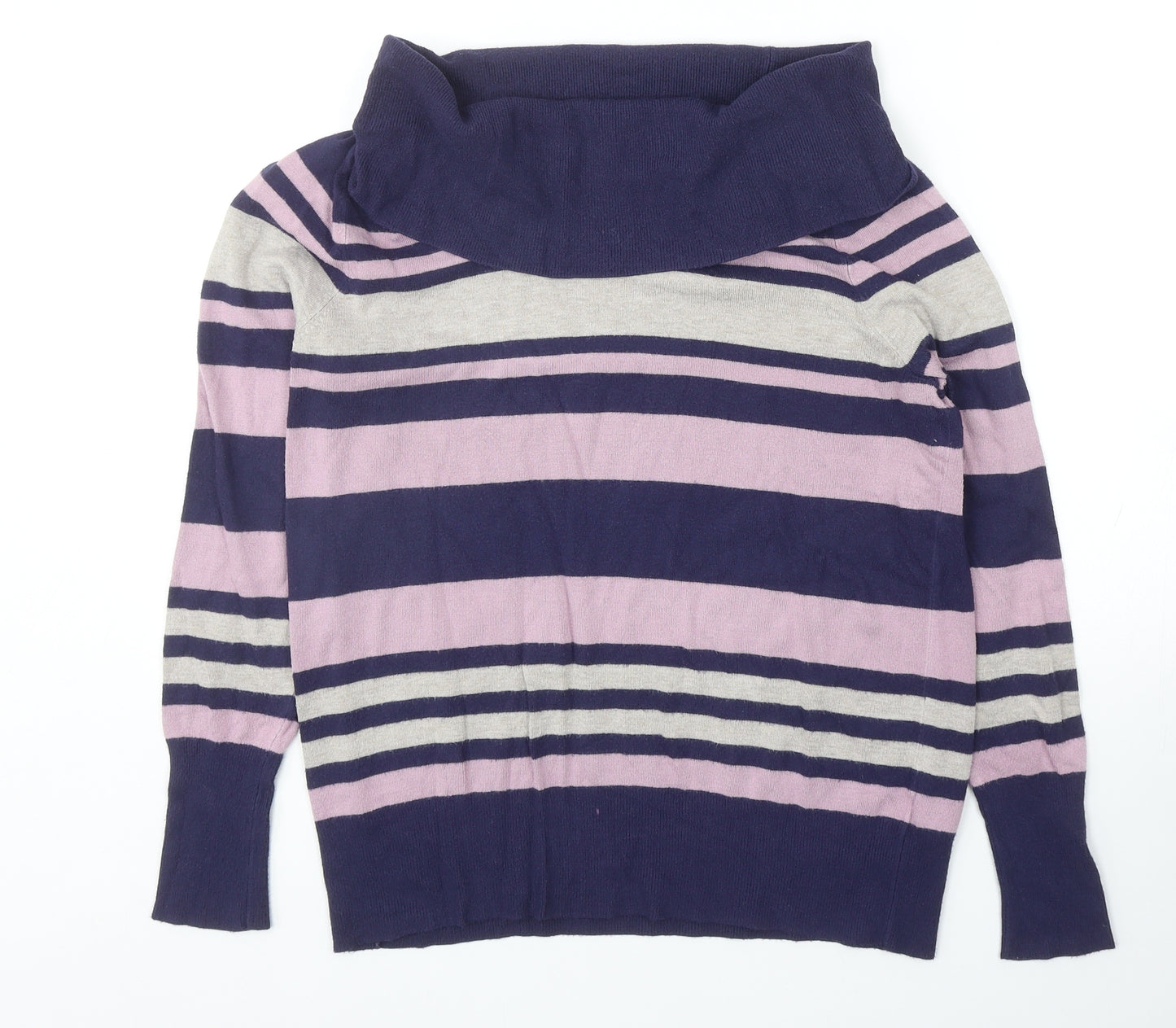 Marks and Spencer Womens Purple Roll Neck Striped Viscose Pullover Jumper Size 16