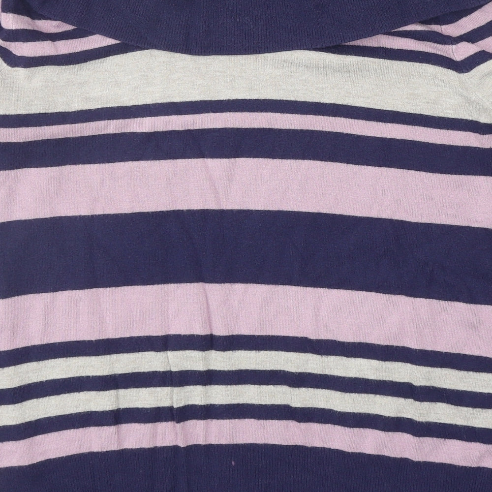 Marks and Spencer Womens Purple Roll Neck Striped Viscose Pullover Jumper Size 16