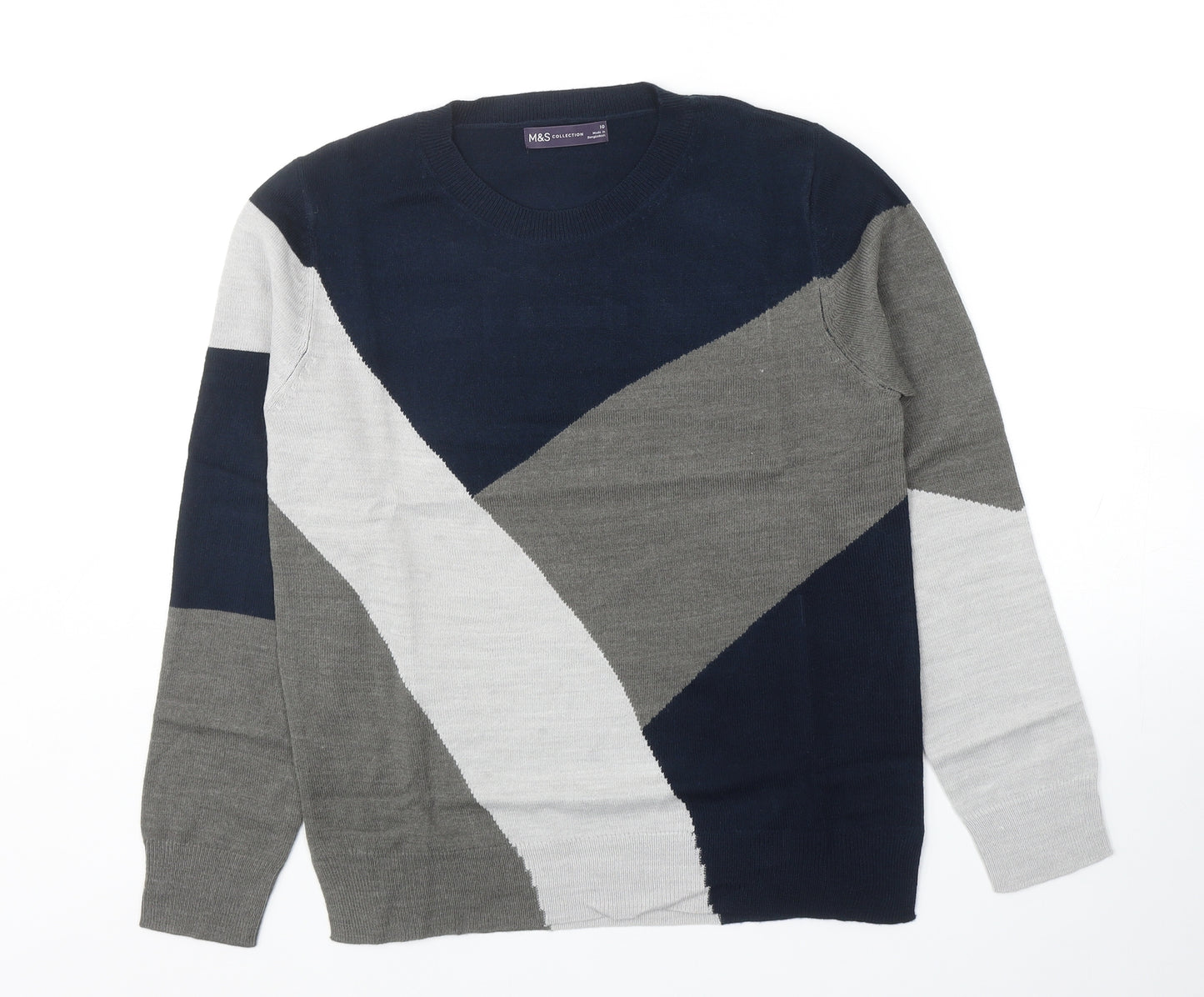 Marks and Spencer Womens Multicoloured Round Neck Acrylic Pullover Jumper Size 10 - Colourblock