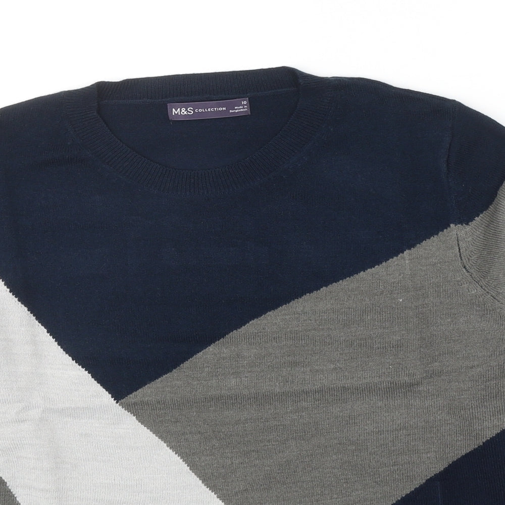 Marks and Spencer Womens Multicoloured Round Neck Acrylic Pullover Jumper Size 10 - Colourblock