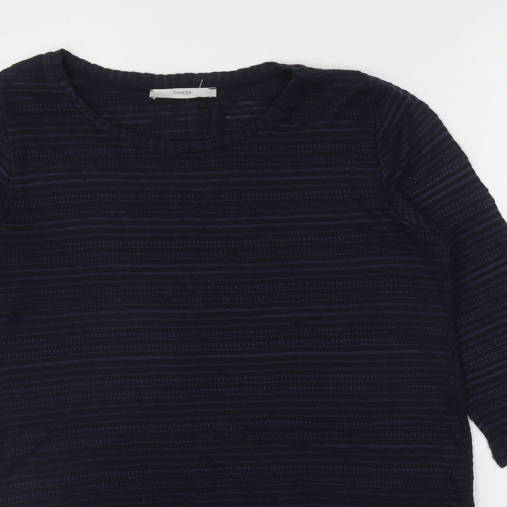 George Womens Blue Round Neck Floral Polyester Pullover Jumper Size 14