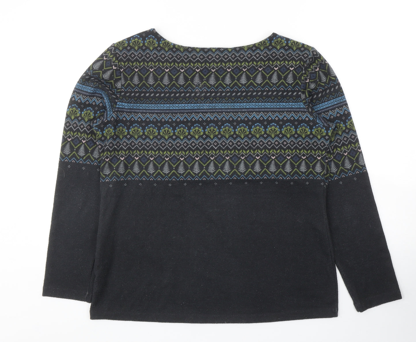 Lily & Me Womens Black Round Neck Fair Isle Polyester Pullover Jumper Size 14