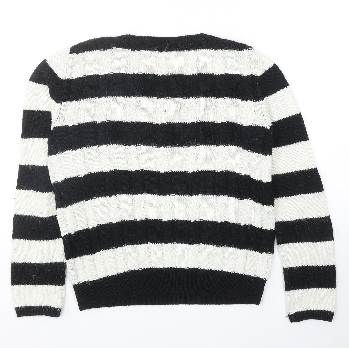 River Island Womens Black Round Neck Striped Acrylic Pullover Jumper Size 10