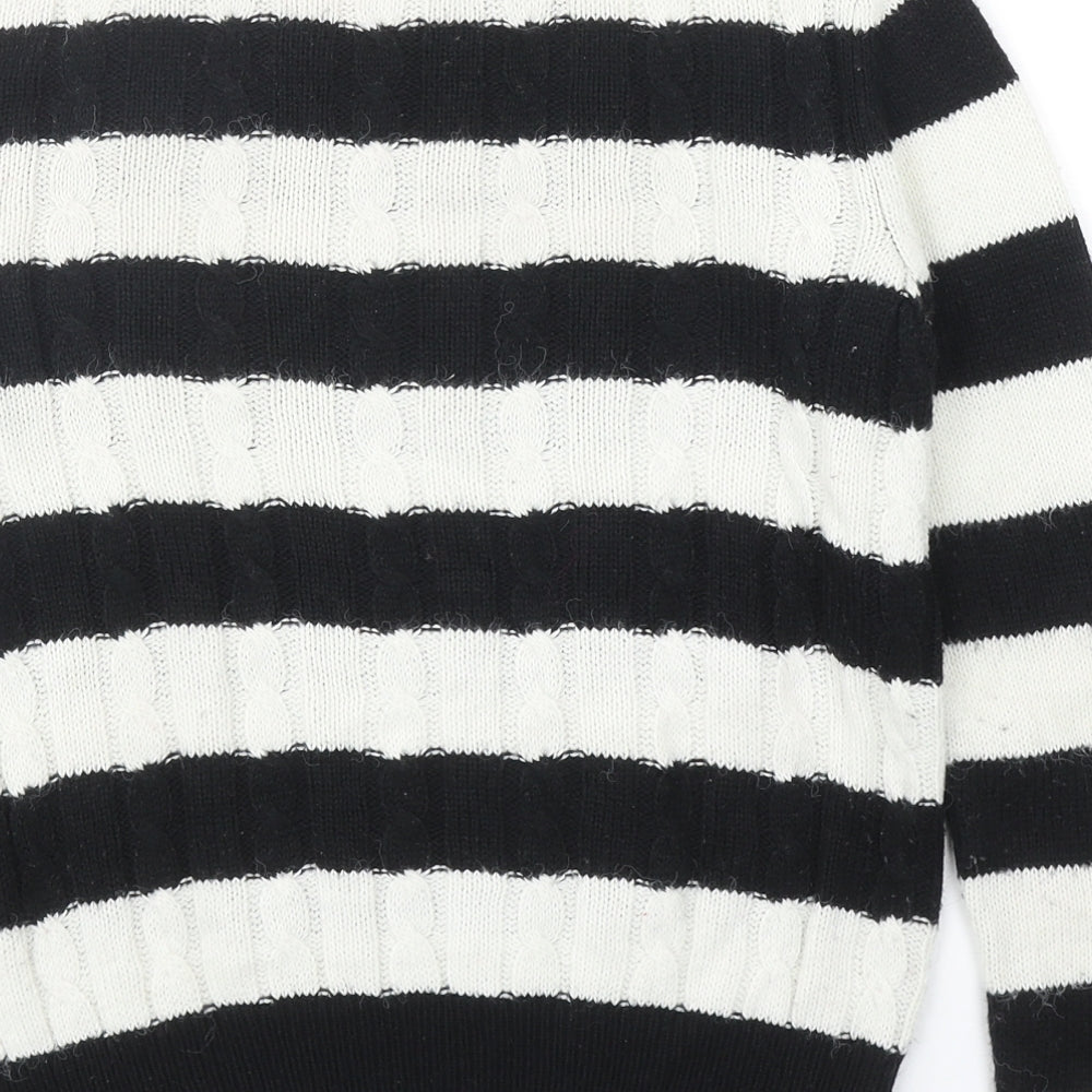 River Island Womens Black Round Neck Striped Acrylic Pullover Jumper Size 10