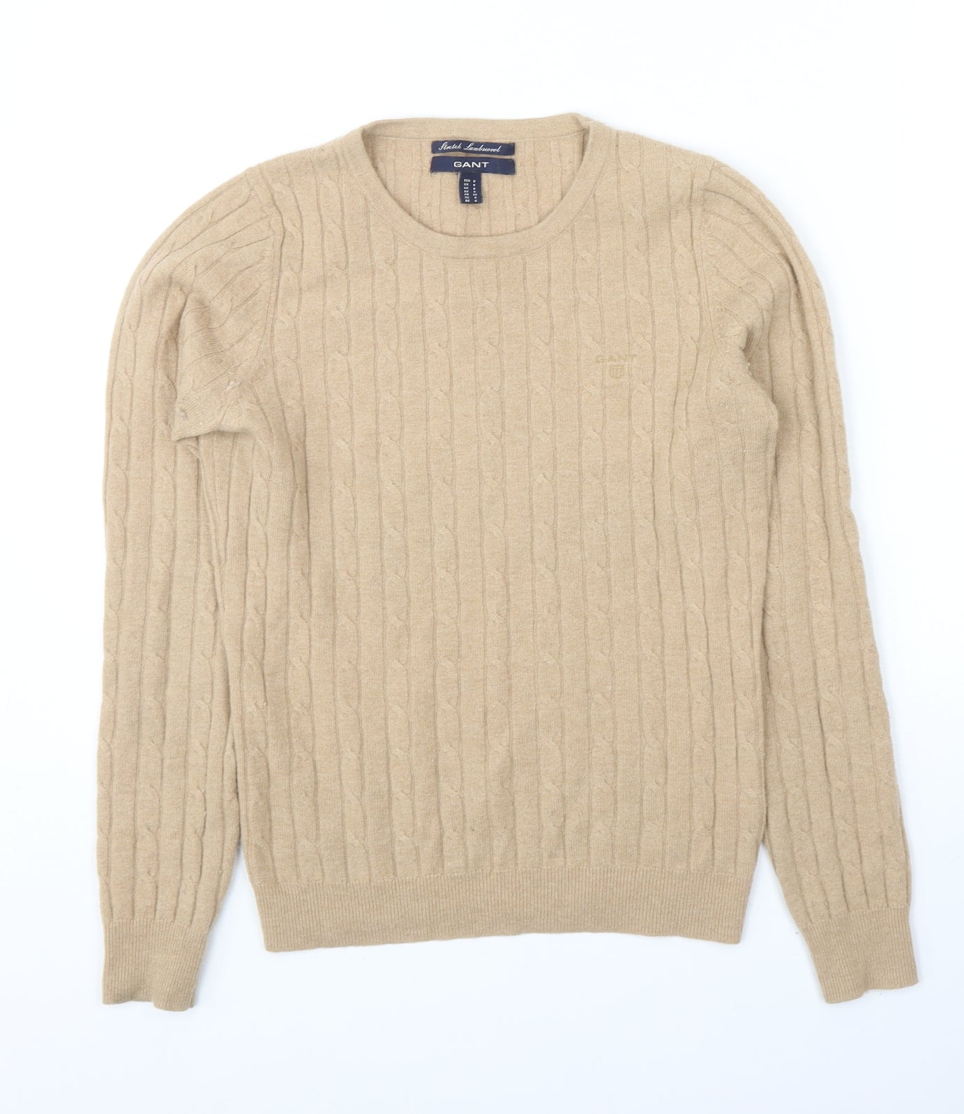 GANT Mens Beige Round Neck Wool Pullover Jumper Size S Long Sleeve