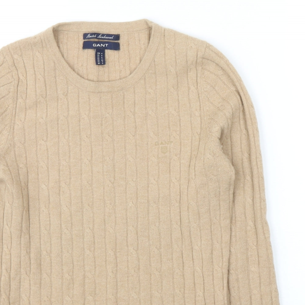 GANT Mens Beige Round Neck Wool Pullover Jumper Size S Long Sleeve