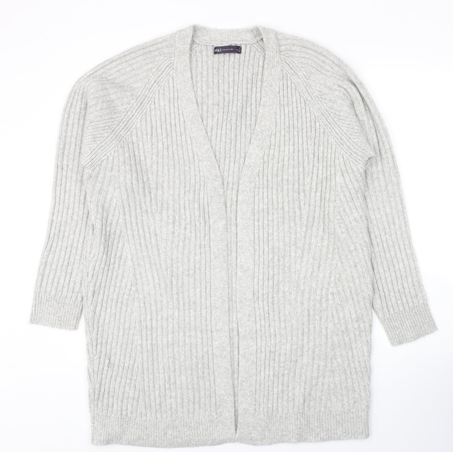 Marks and Spencer Womens Grey V-Neck Acrylic Cardigan Jumper Size L