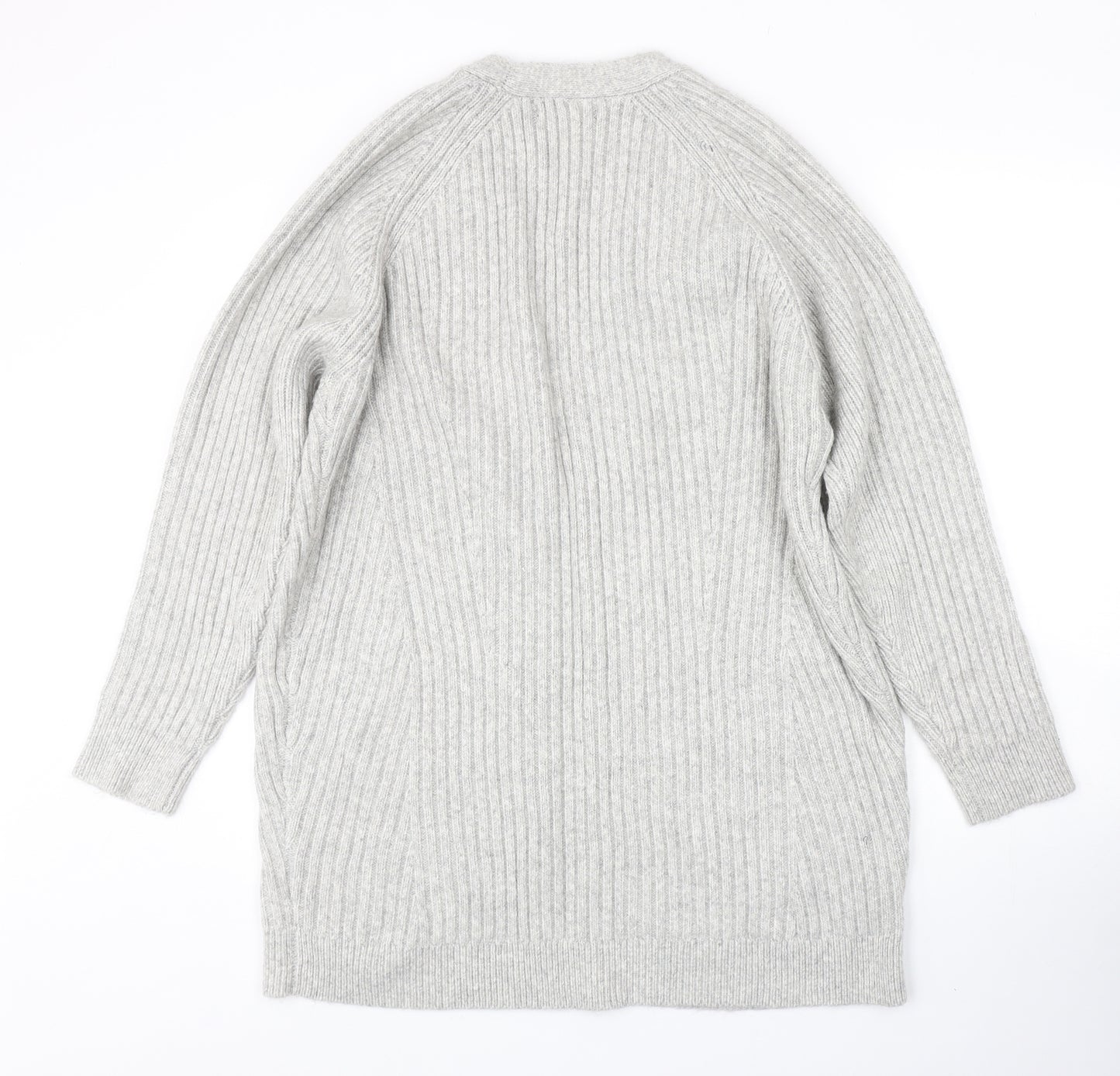 Marks and Spencer Womens Grey V-Neck Acrylic Cardigan Jumper Size L