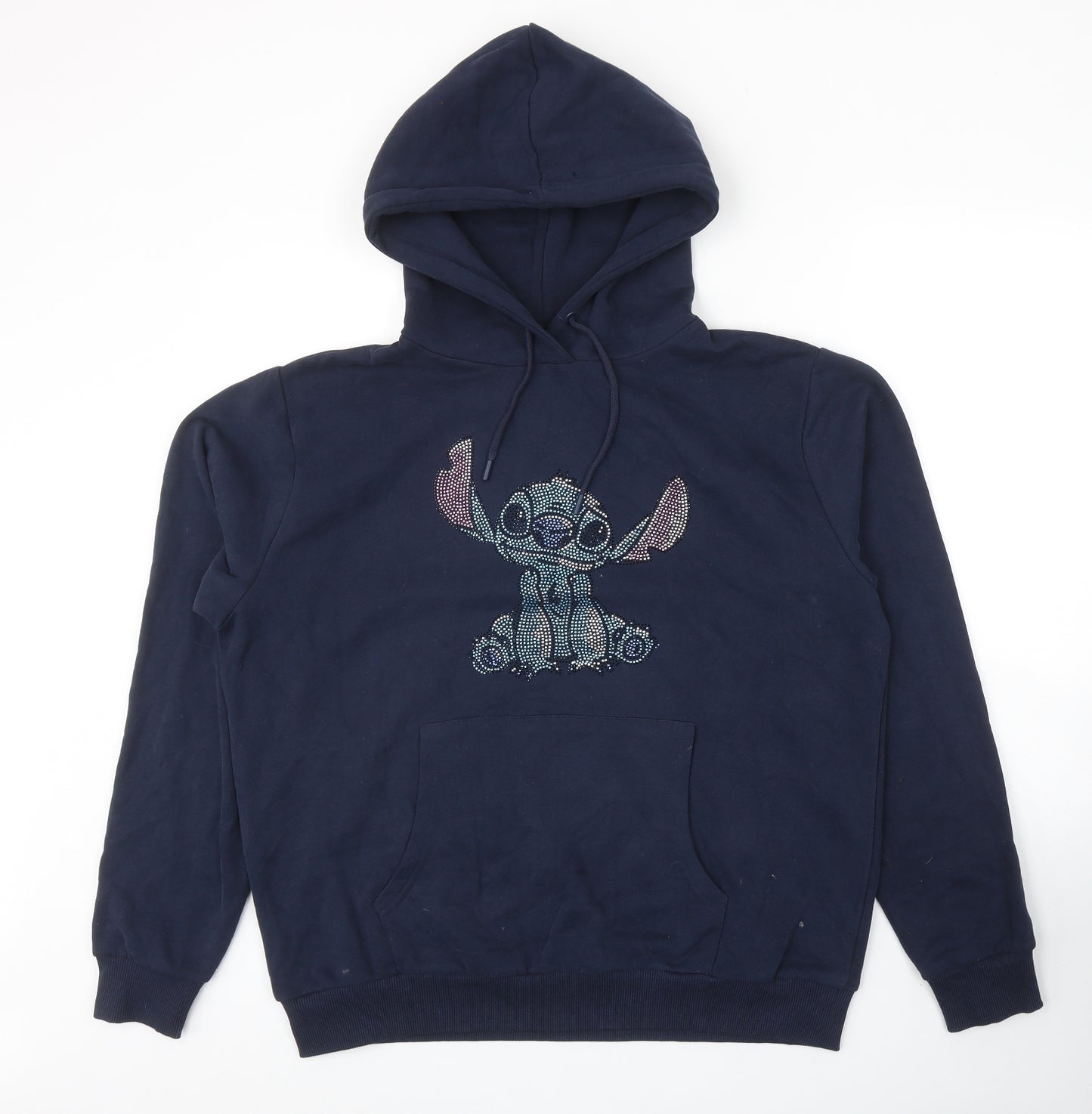 Disney Womens Blue Cotton Pullover Hoodie Size L Pullover - Disney Stich
