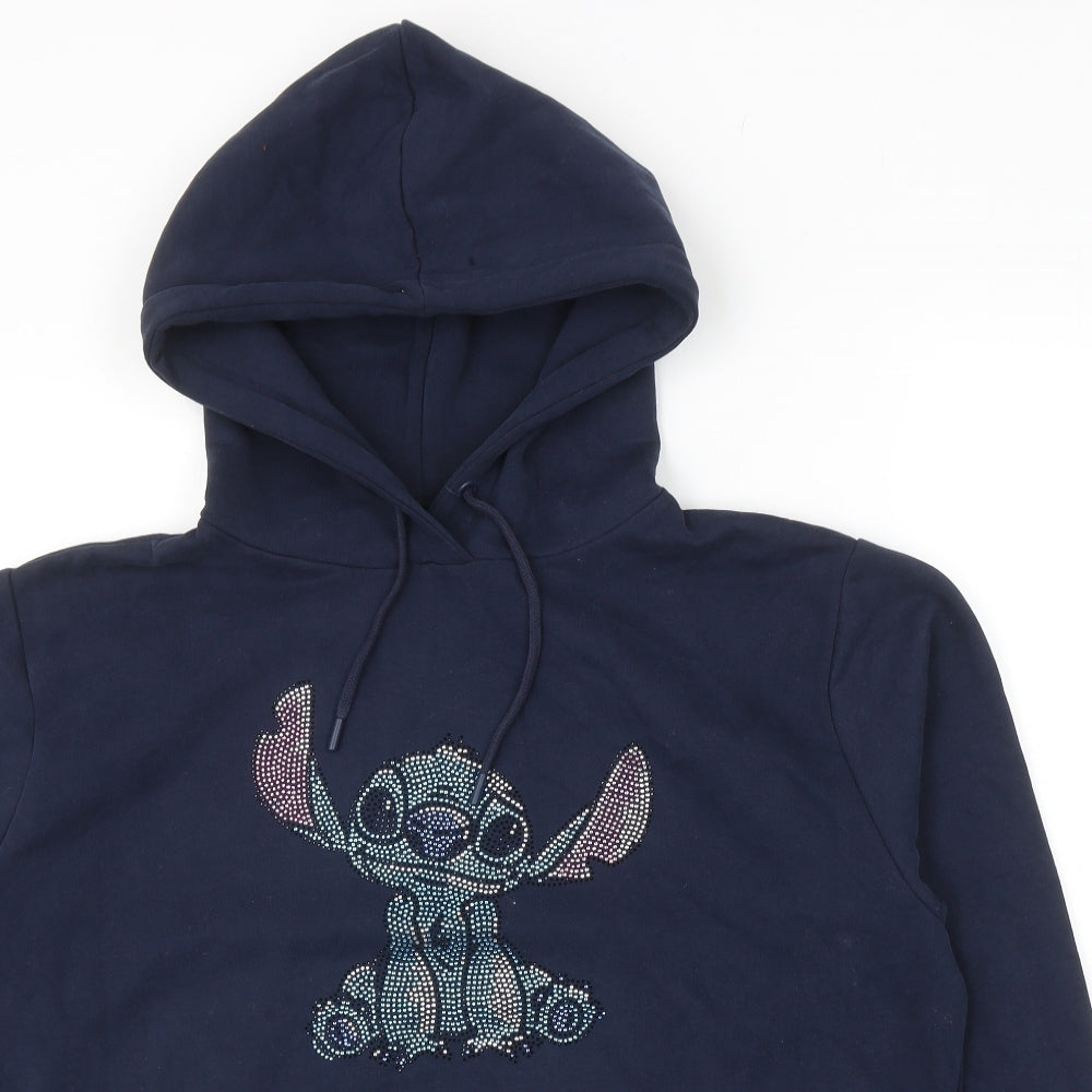 Disney Womens Blue Cotton Pullover Hoodie Size L Pullover - Disney Stich