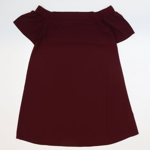 New Look Womens Red Polyester Trapeze & Swing Size 10 Off the Shoulder Pullover