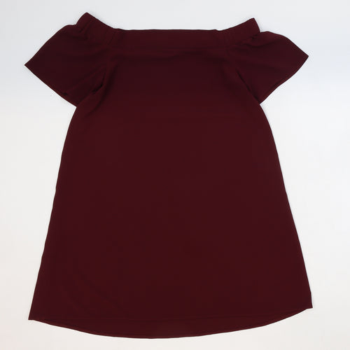 New Look Womens Red Polyester Trapeze & Swing Size 10 Off the Shoulder Pullover