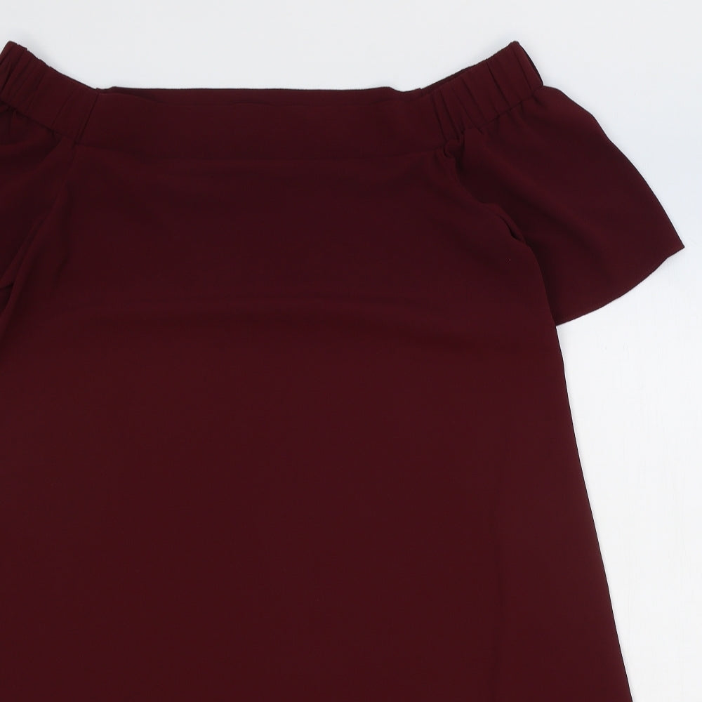 New Look Womens Red Polyester Trapeze & Swing Size 10 Off the Shoulder Pullover