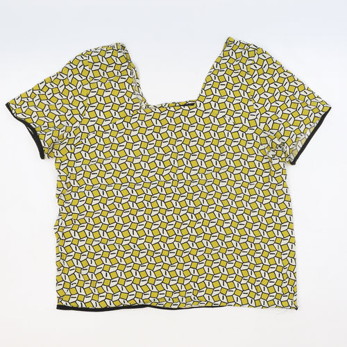 Zara Womens Yellow Geometric Polyester Basic T-Shirt Size M Sweetheart