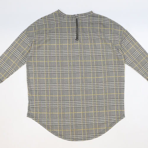 Primark Womens Yellow Plaid Polyester Basic Blouse Size S Round Neck