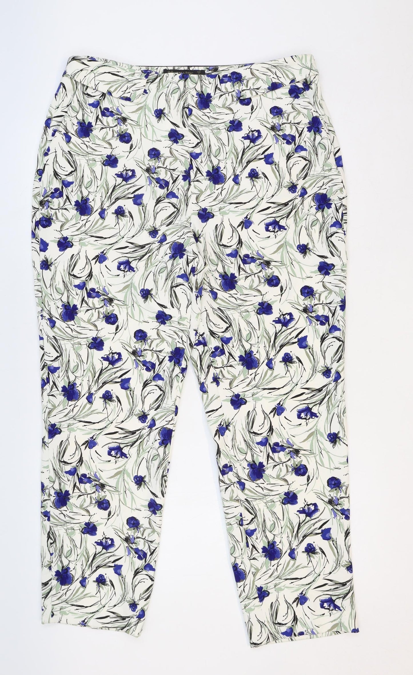 Zara Womens White Floral Polyester Trousers Size XL Regular Zip