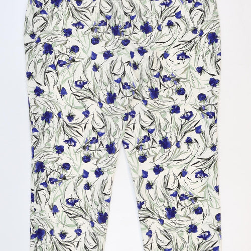 Zara Womens White Floral Polyester Trousers Size XL Regular Zip