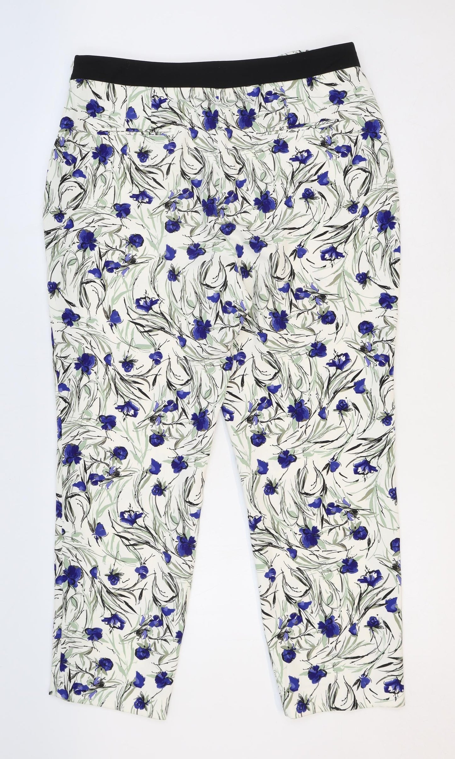 Zara Womens White Floral Polyester Trousers Size XL Regular Zip