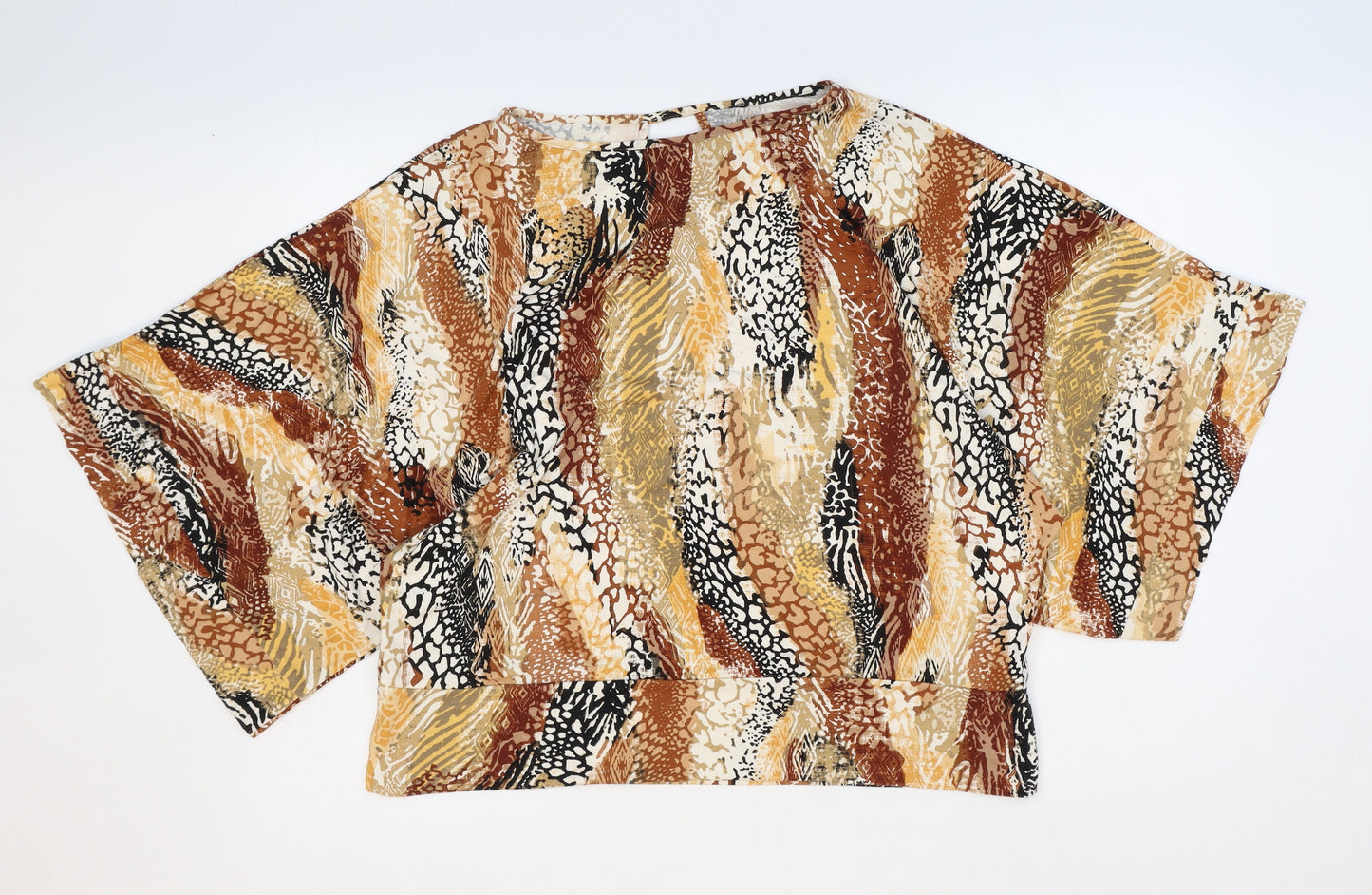 Preworn Womens Brown Animal Print Viscose Basic Blouse Size 16 Boat Neck - Leopard Print