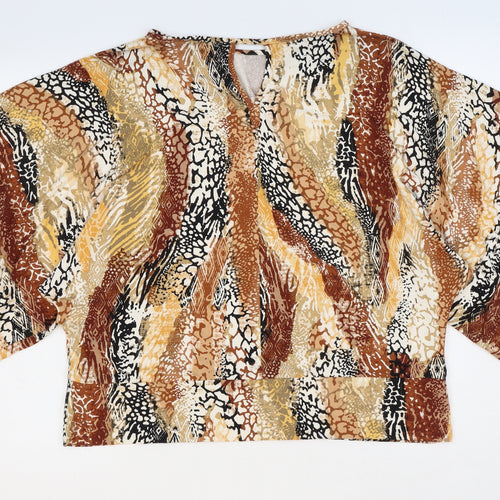 Preworn Womens Brown Animal Print Viscose Basic Blouse Size 16 Boat Neck - Leopard Print