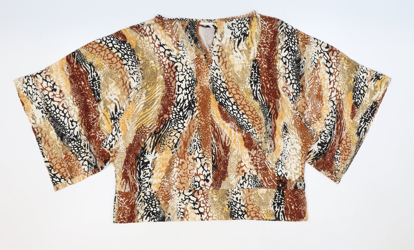 Preworn Womens Brown Animal Print Viscose Basic Blouse Size 16 Boat Neck - Leopard Print