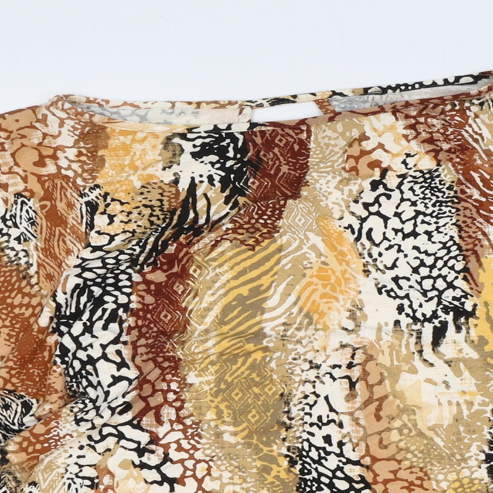 Preworn Womens Brown Animal Print Viscose Basic Blouse Size 16 Boat Neck - Leopard Print