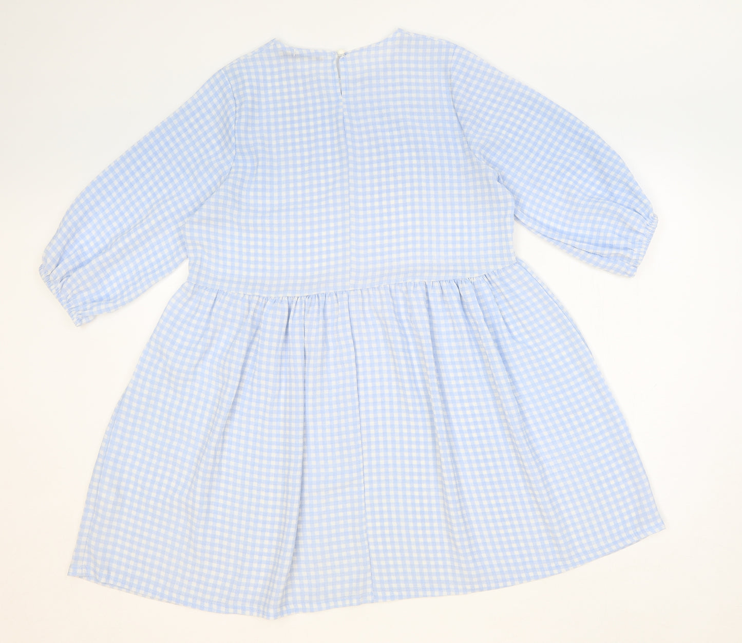 Boohoo Womens Blue Gingham Polyester Trapeze & Swing Size 12 Round Neck Button