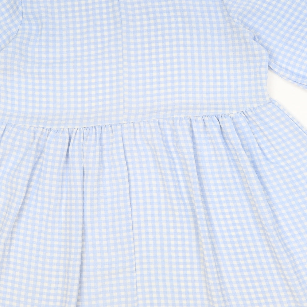 Boohoo Womens Blue Gingham Polyester Trapeze & Swing Size 12 Round Neck Button