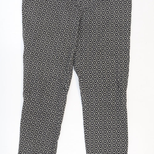 Oasis Womens Black Geometric Cotton Trousers Size 10 Regular Zip