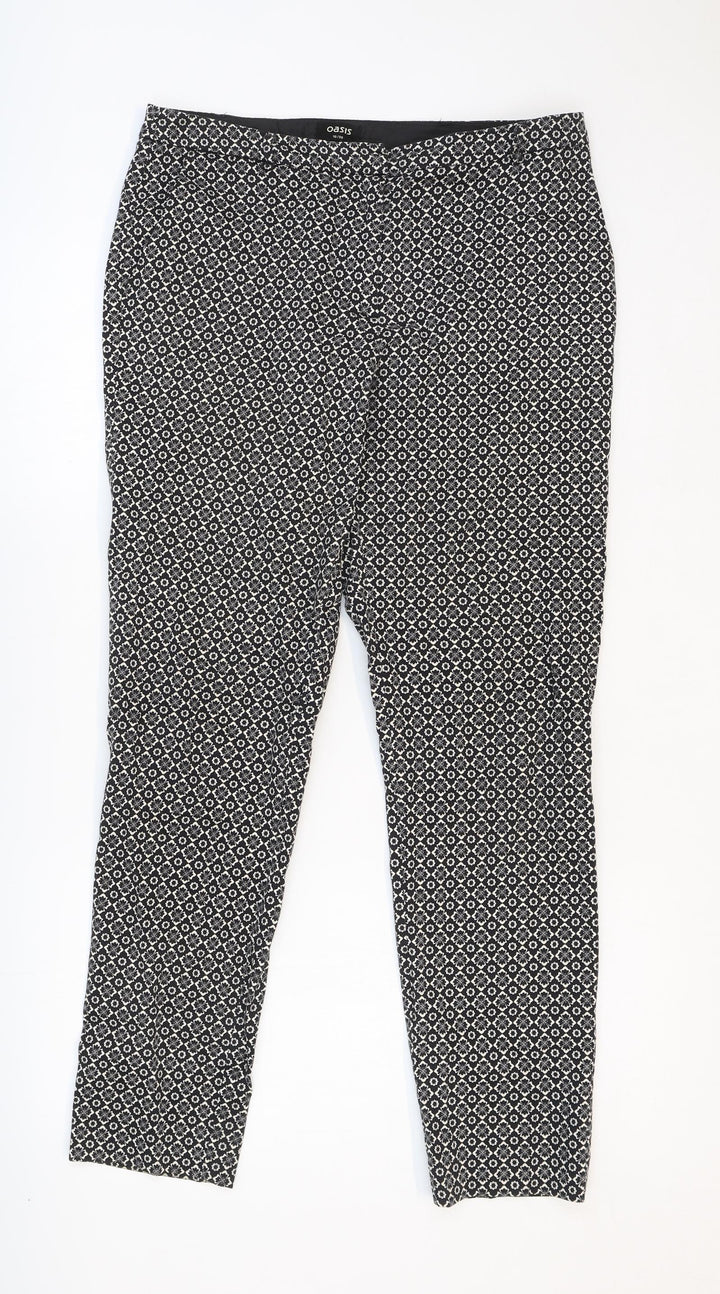 Oasis Womens Black Geometric Cotton Trousers Size 10 Regular Zip