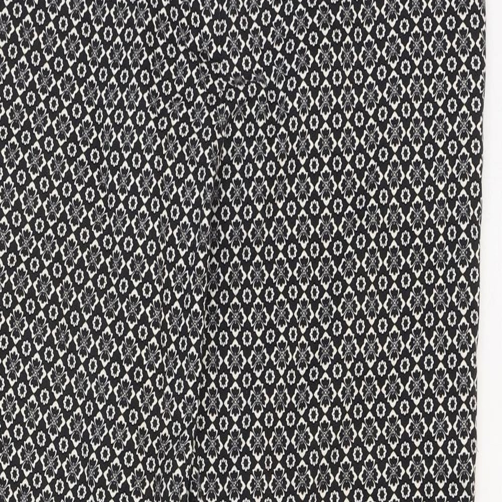 Oasis Womens Black Geometric Cotton Trousers Size 10 Regular Zip