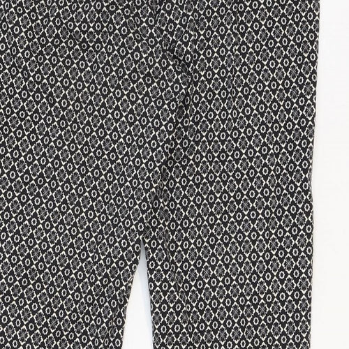 Oasis Womens Black Geometric Cotton Trousers Size 10 Regular Zip