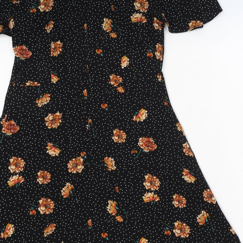 Pins & Needles Womens Black Floral Polyester Fit & Flare Size M Round Neck Zip - Cold Shoulder