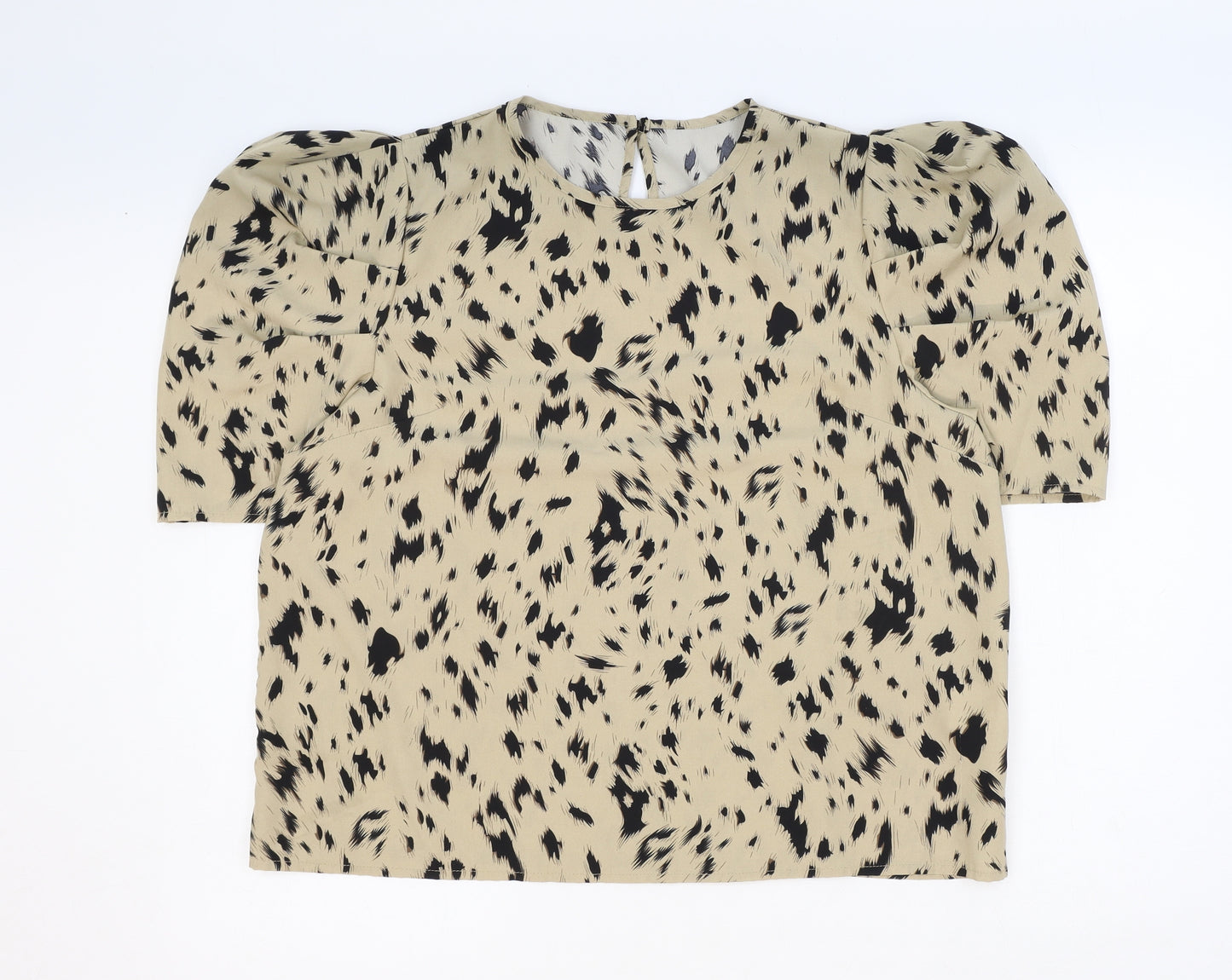 Emery Rose Womens Beige Geometric Polyamide Basic T-Shirt Size XL Round Neck