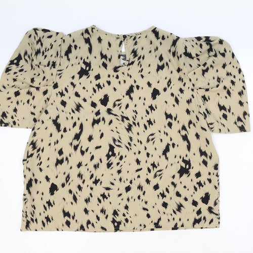 Emery Rose Womens Beige Geometric Polyamide Basic T-Shirt Size XL Round Neck
