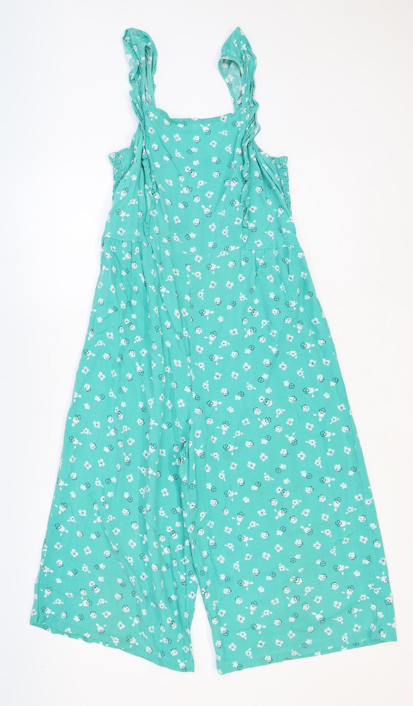 George Girls Green Floral Viscose Jumpsuit One-Piece Size 11-12 Years Pullover - Shirred Back
