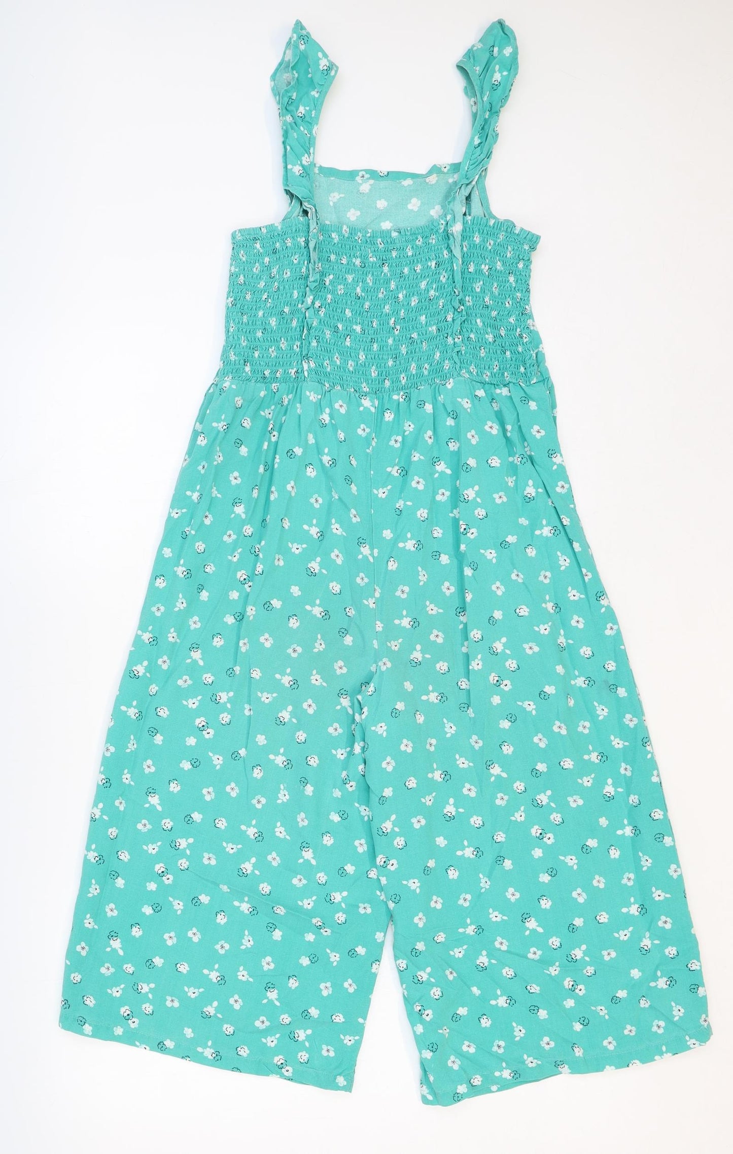 George Girls Green Floral Viscose Jumpsuit One-Piece Size 11-12 Years Pullover - Shirred Back