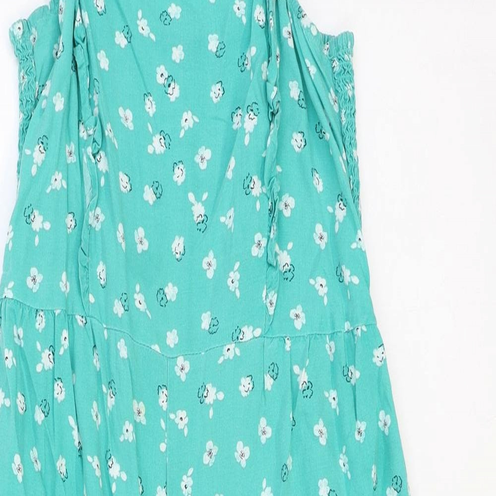 George Girls Green Floral Viscose Jumpsuit One-Piece Size 11-12 Years Pullover - Shirred Back