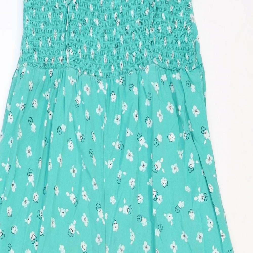 George Girls Green Floral Viscose Jumpsuit One-Piece Size 11-12 Years Pullover - Shirred Back